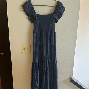 Nation LTD Blue Midi Dress with Ruffle Sleeves